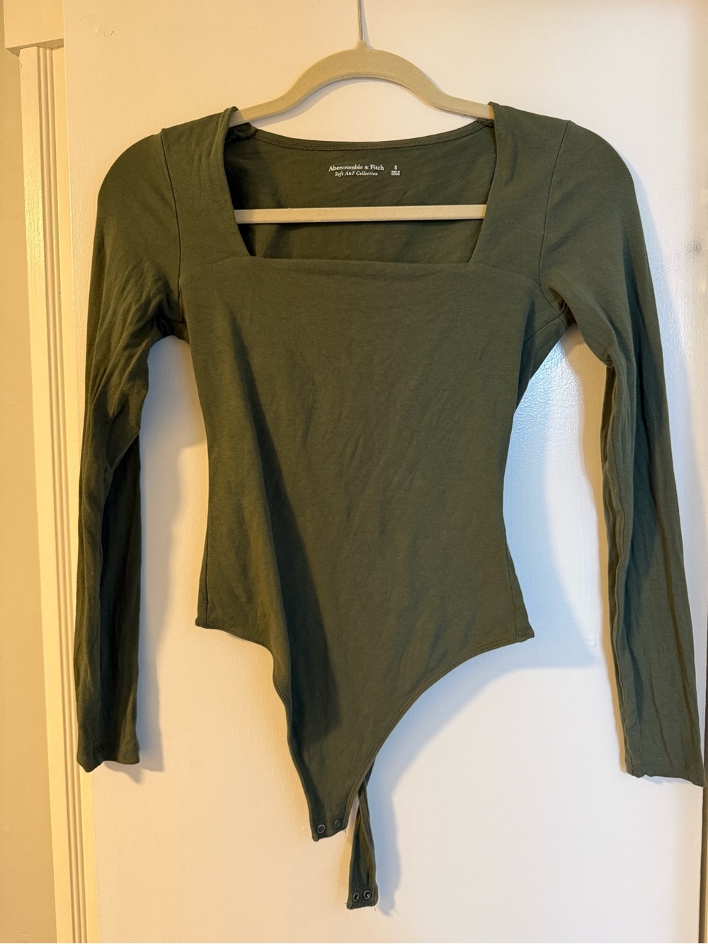 Abercrombie & Fitch Olive Green Square Neck Long-Sleeve Bodysuit